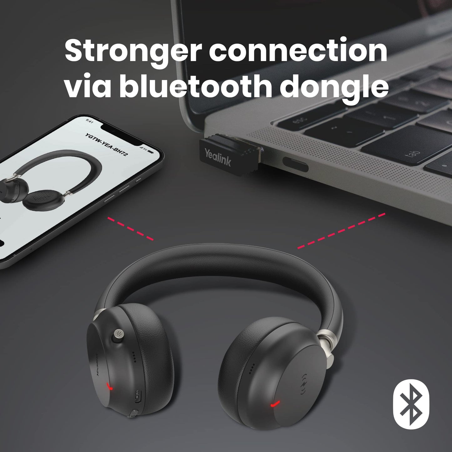 Yealink BH72 Bluetooth Wireless Headset with Charging Stand Teams Black USB-A